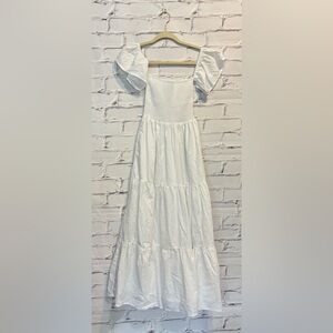 Petal + Pup white smocked flutter sleeves dress- size Small- worn once-